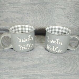 Sweater Weather Gray Speckled Plaid Oversized Coffee Tea 16 Oz Mugs Fall Winter